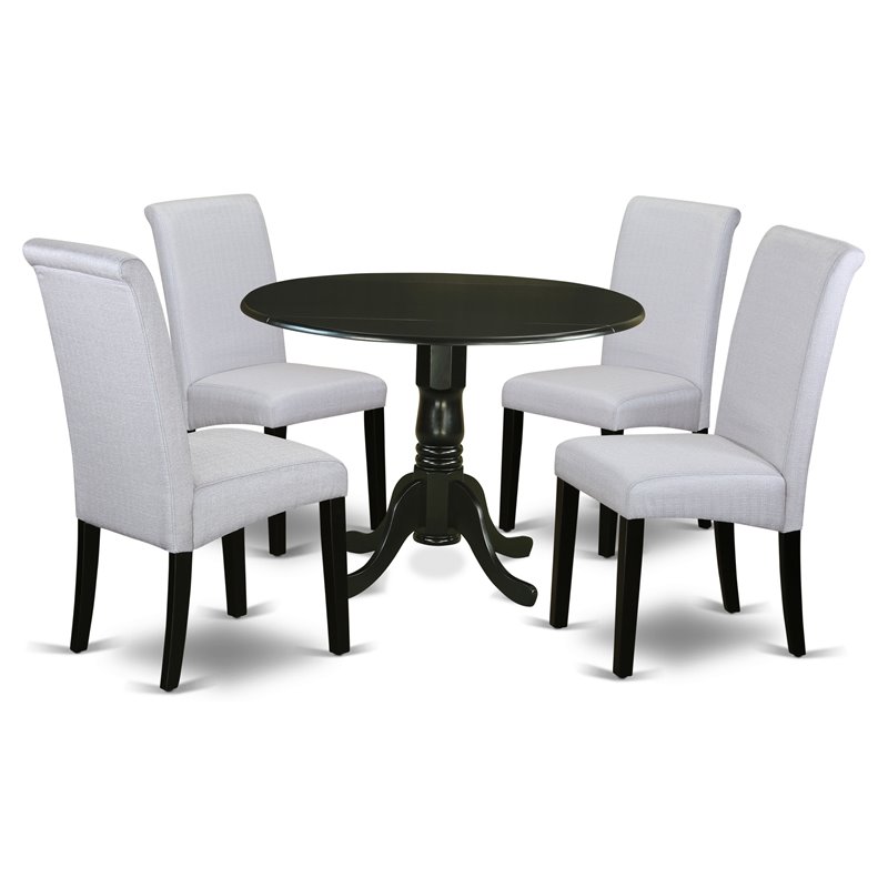 Pemberly Row 5-Piece Wood Dining Set in Black and Grayish Blue Fabric