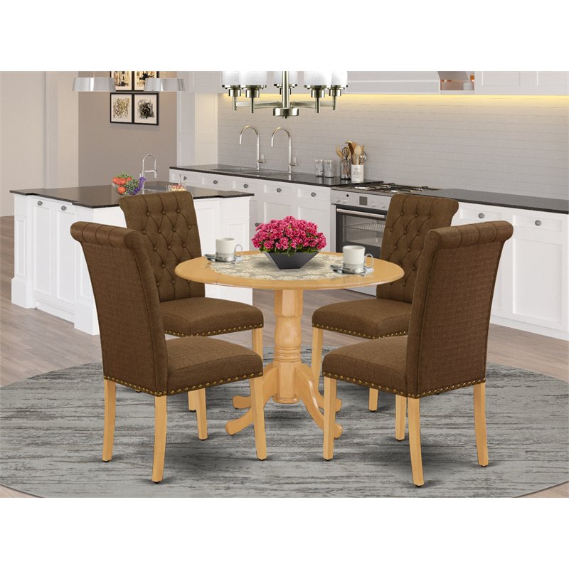 Pemberly Row 5-Piece Wood Dining Set in Rubberwood Oak Dark Coffee