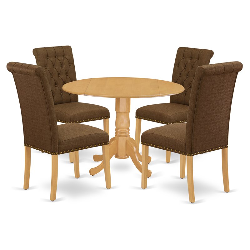 Pemberly Row 5-Piece Wood Dining Set in Rubberwood Oak Dark Coffee