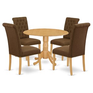 Pemberly Row 5-Piece Wood Dining Set in Rubberwood Oak Dark Coffee