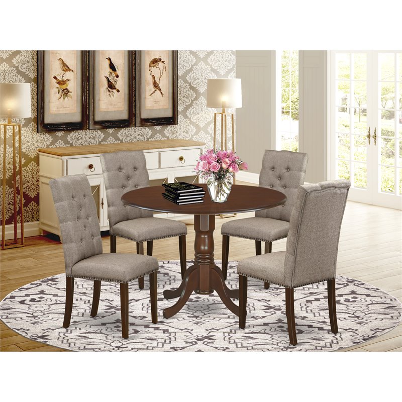 Pemberly Row 5-Piece Wood Dining Set in Mahogany and Dark Khaki