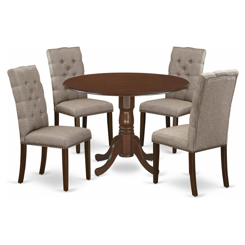 Pemberly Row 5-Piece Wood Dining Set in Mahogany and Dark Khaki