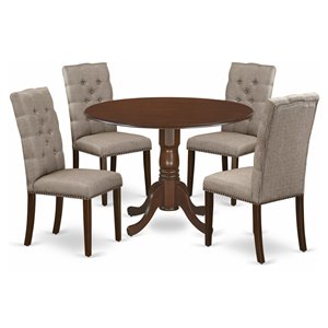 pemberly row 5-piece wood dining set in mahogany and dark khaki