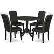 Pemberly Row 5-Piece Wood Dining Set with Black Leather Seat