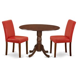 Pemberly Row 3-Piece Wood Dining Set in Mahogany and Firebrick Red