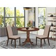 Pemberly Row 3-Piece Wood Dining Set in Mahogany with Light Tan Fabric