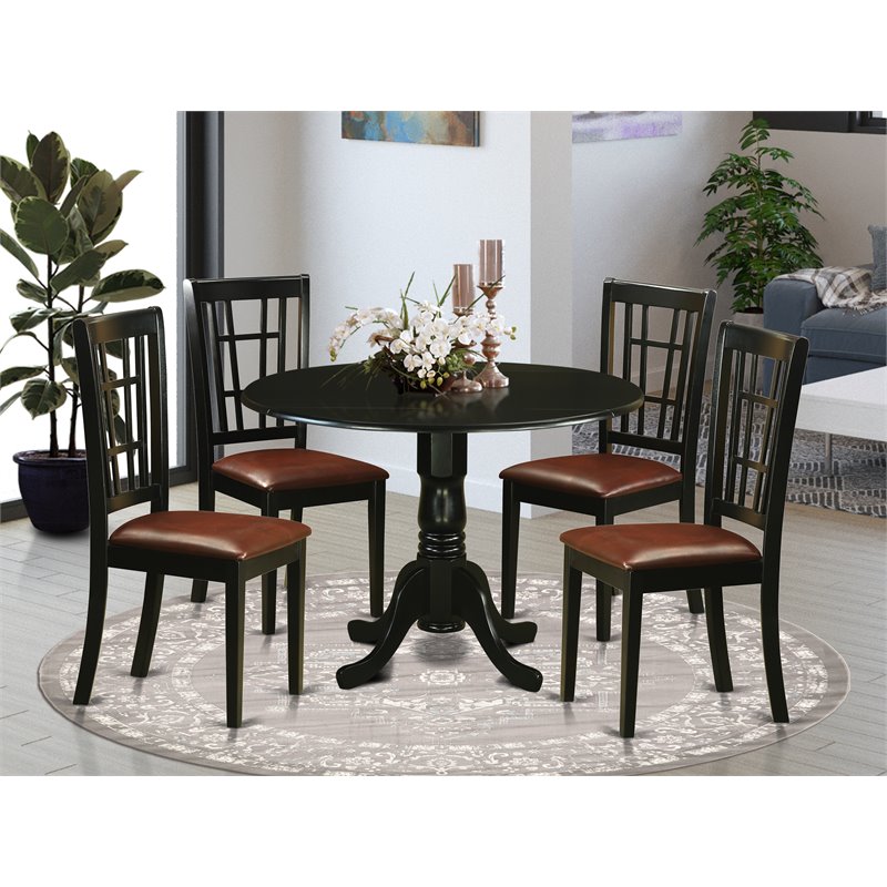 Pemberly Row 5-Piece Traditional Wood Dining Set in Black with Pedestal Table