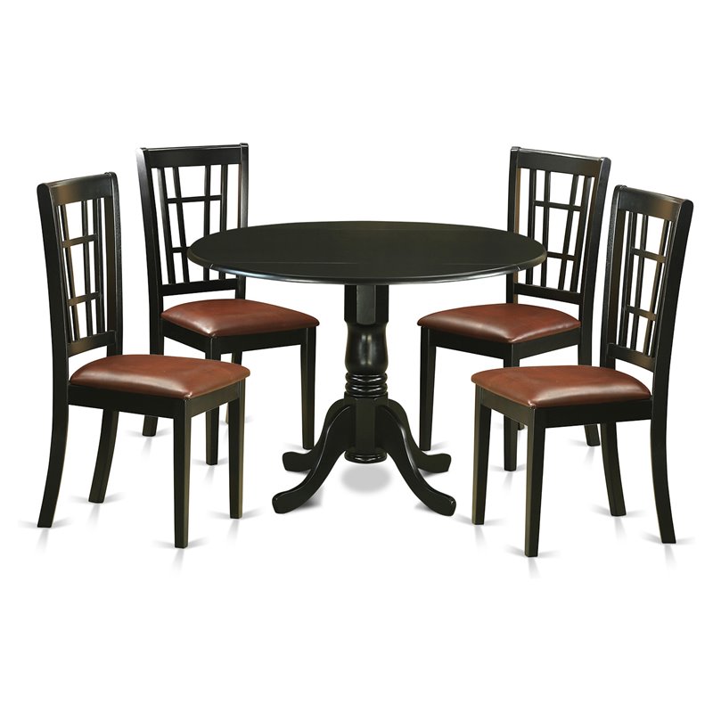 Pemberly Row 5-Piece Traditional Wood Dining Set in Black with Pedestal Table