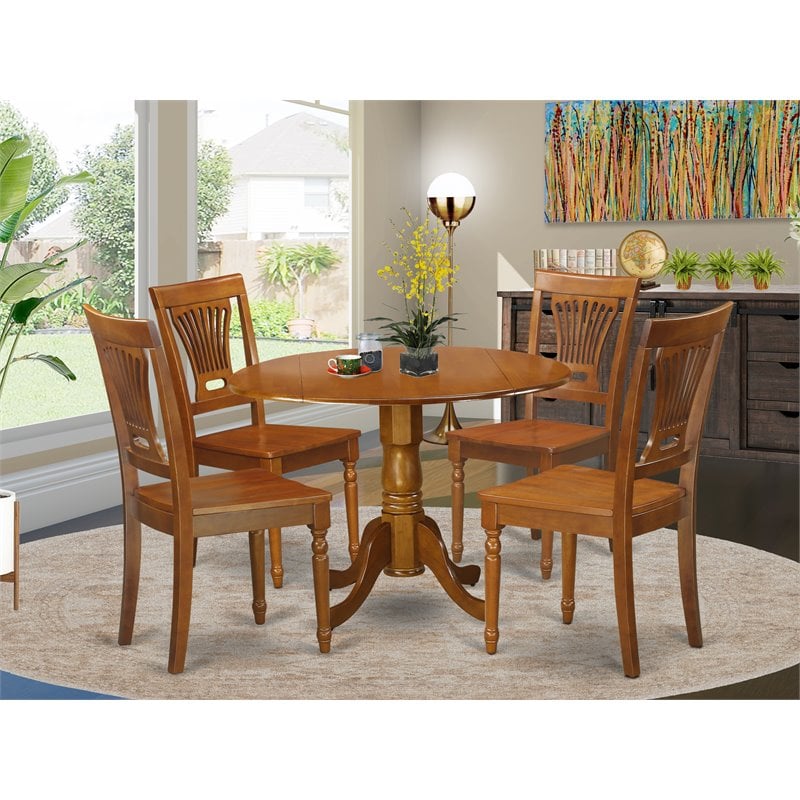Pemberly Row 5-Piece Wood Kitchen Table and Chairs in Saddle Brown