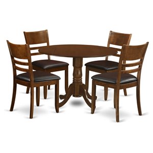 Pemberly Row 5-Piece Dining Set with Faux Leather Chairs in Espresso