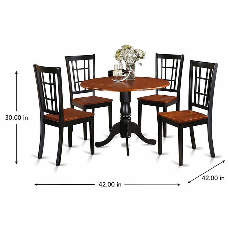 Pemberly Row 5-Piece Round Wood Dining Set in Black and Cherry Finish