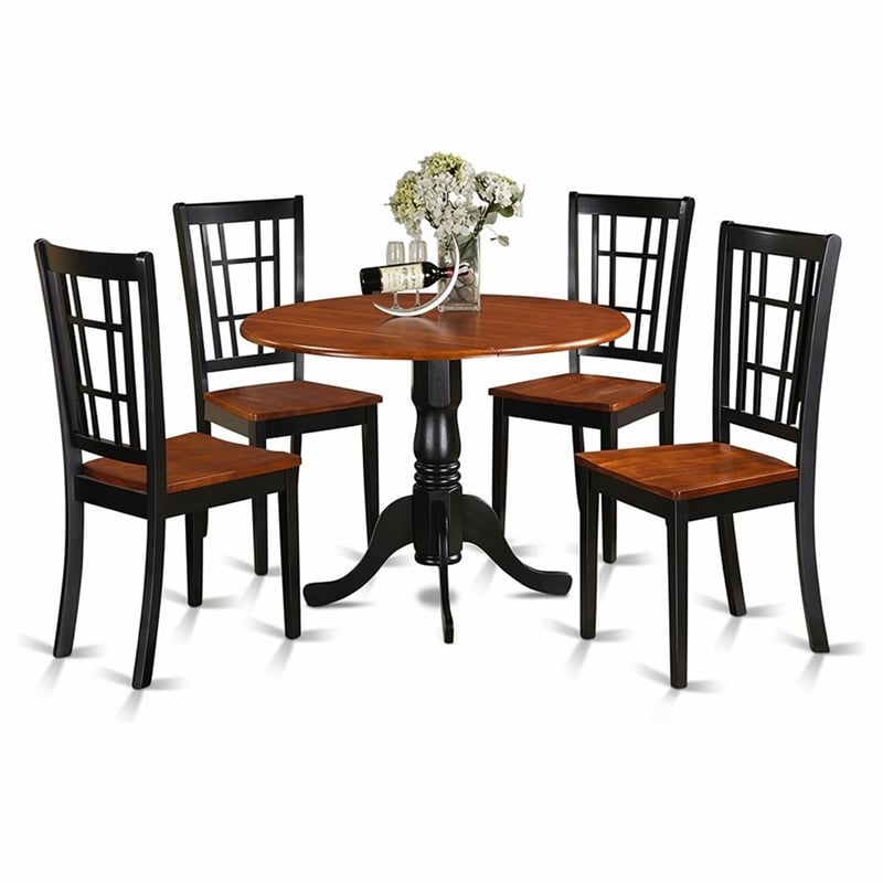 Pemberly Row 5-Piece Round Wood Dining Set in Black and Cherry Finish