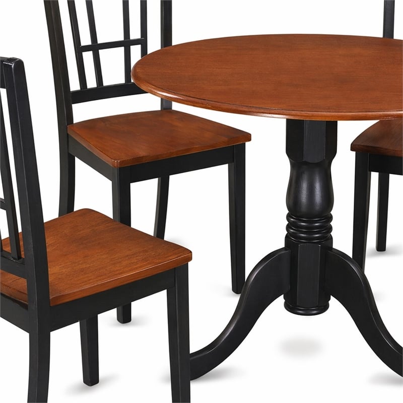 Pemberly Row 5-Piece Round Wood Dining Set in Black and Cherry Finish