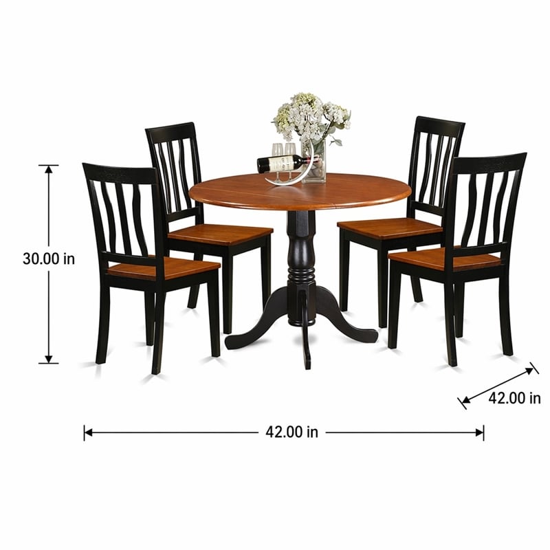 Pemberly Row 5-Pc Dining Room Set with Wood Seats in Black/Cherry