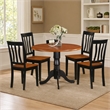 Pemberly Row 5-Pc Dining Room Set with Wood Seats in Black/Cherry