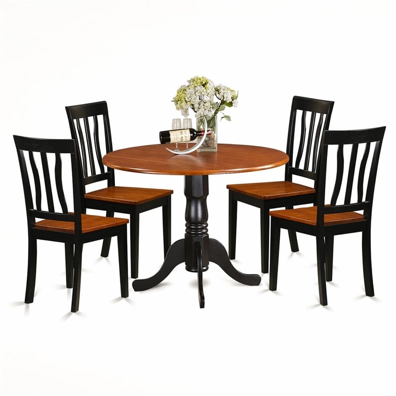 Pemberly Row 5-Pc Dining Room Set with Wood Seats in Black/Cherry