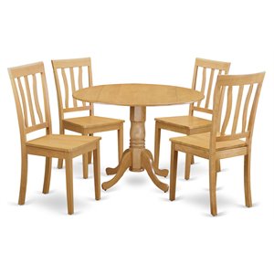 Pemberly Row 5-Piece Wood Dinette Table Set Oak Finish Round Pedestal Table