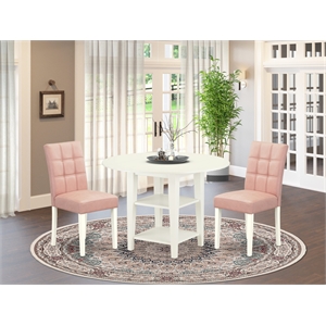 Pemberly Row 3-Piece Dining Set with Round Drop-Leaf Table Linen White