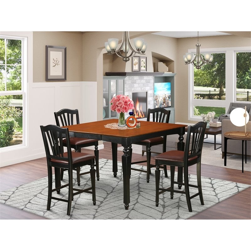 Pemberly Row 5-Piece Wood Black & Cherry Dining Set with Leather Seats