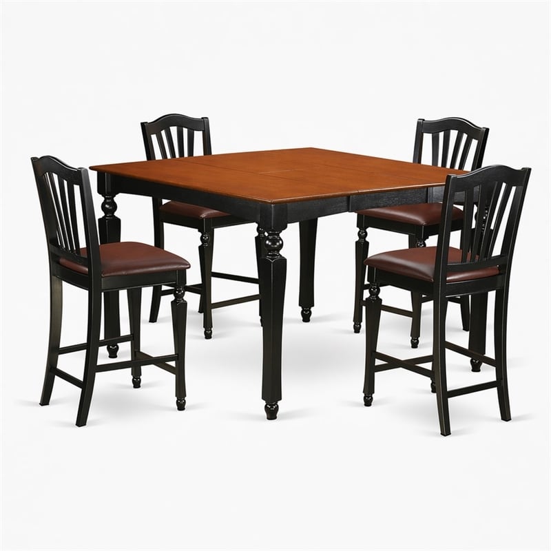 Pemberly Row 5-Piece Wood Black & Cherry Dining Set with Leather Seats