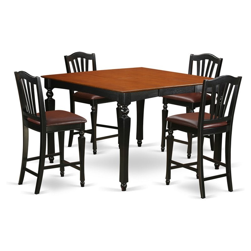 Pemberly Row 5-Piece Wood Black & Cherry Dining Set with Leather Seats