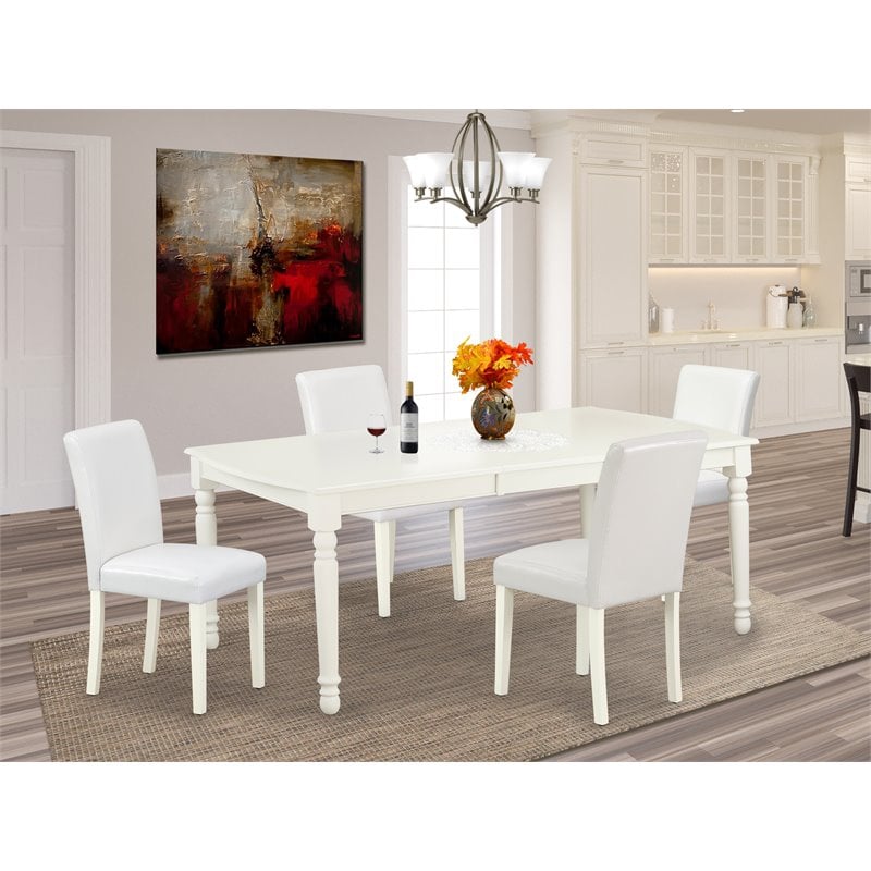 Pemberly Row 5-Piece Wood Dining Set with Leather Seat in Linen White