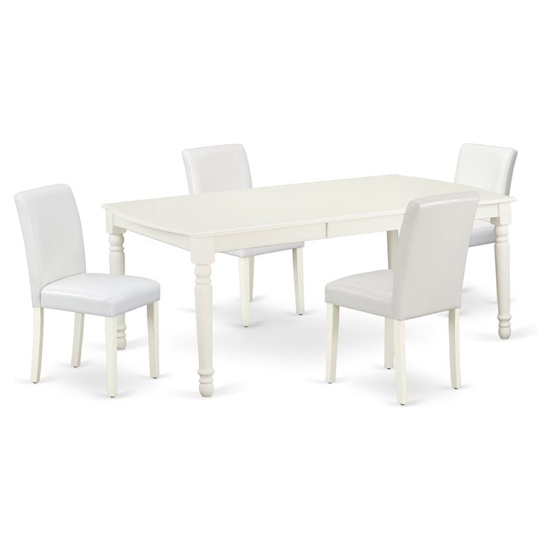 Pemberly Row 5-Piece Wood Dining Set with Leather Seat in Linen White
