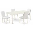 Pemberly Row 5-Piece Wood Dining Set with Leather Seat in Linen White