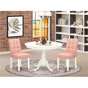 Pemberly Row 3-Piece Dining Set with Round Table Linen White/Beige Red