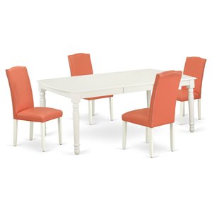 Pemberly Row 5-Piece Dining Set in Linen White and Pink Flamingo Finish
