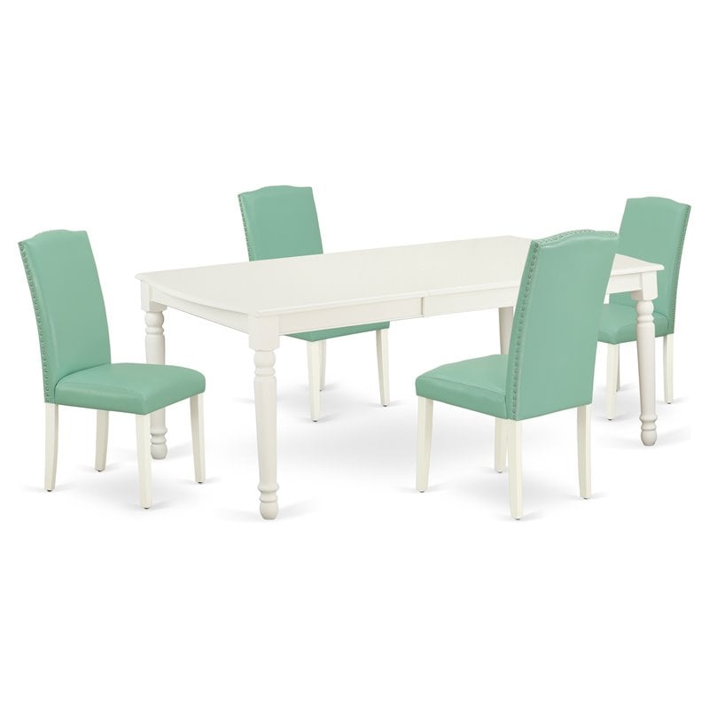 Pemberly Row Wood 5-Piece Dining Set in Linen White and Pond PU Leather