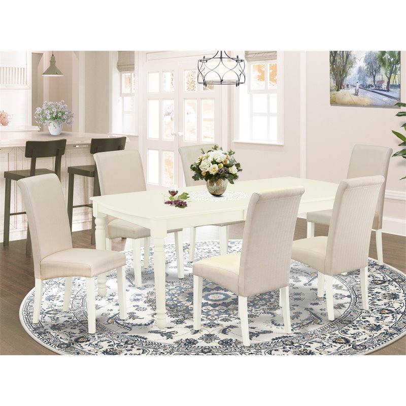 Pemberly Row 7-Piece Wood Dinette Set with Cream Fabric Chairs