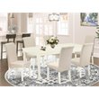 Pemberly Row 7-Piece Wood Dinette Set with Cream Fabric Chairs