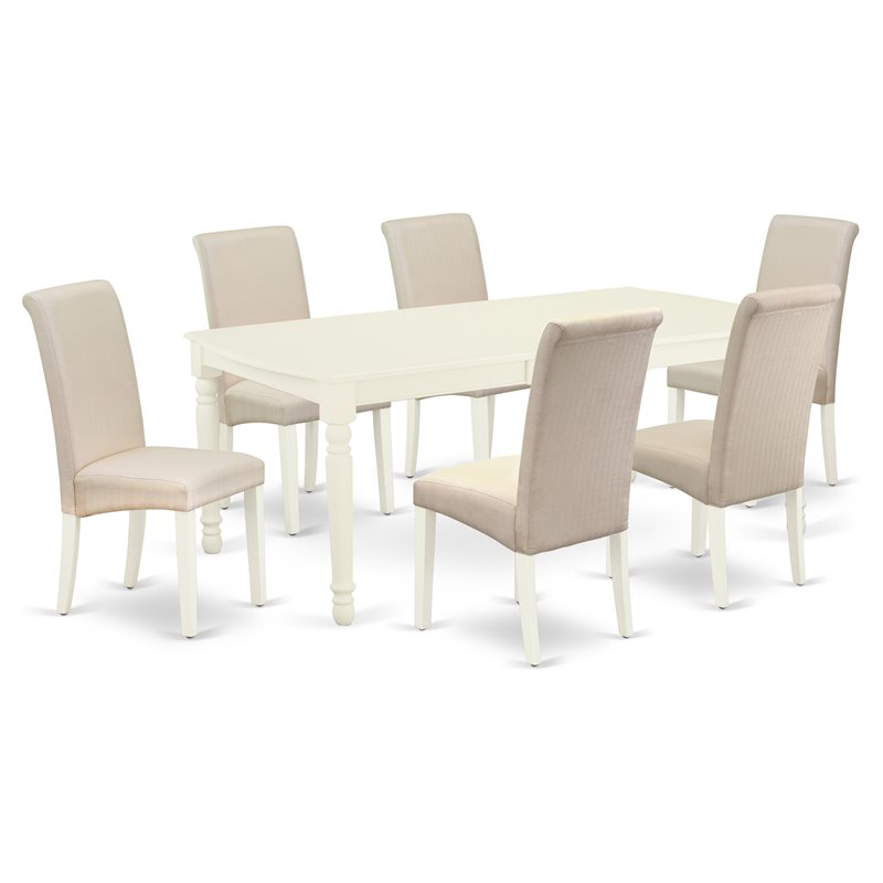 Pemberly Row 7-Piece Wood Dinette Set with Cream Fabric Chairs