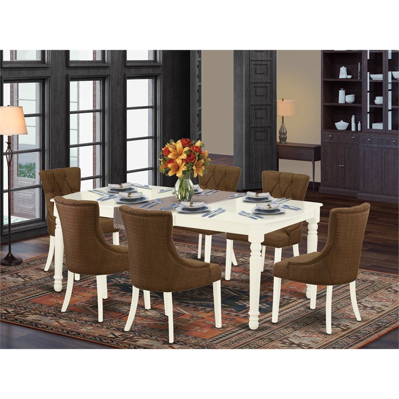Pemberly Row 7-Piece Dinette Set in Wood Linen White with Self-Storing Leaf