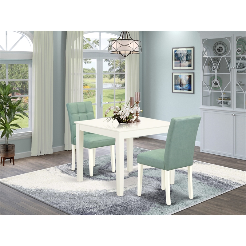 Pemberly Row 3-Piece Square Wood Dining Set in Linen White and Willow Green