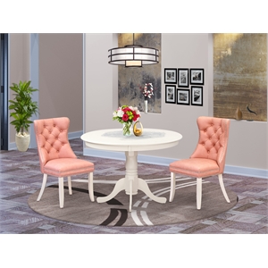 Pemberly Row 3-Piece Dining Set in Linen White with Beige Red Chairs