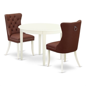 Pemberly Row 3-Piece Dining Table Set in Linen White with Burgundy