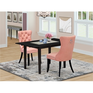 Pemberly Row 3-Piece Kitchen Table Set with Rubberwood Frame in Black