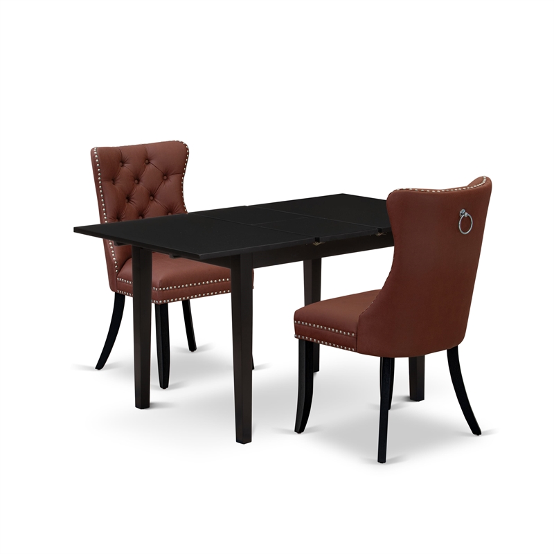 Pemberly Row 3-Piece Dining Set in Black Finish with Burgundy Upholstery
