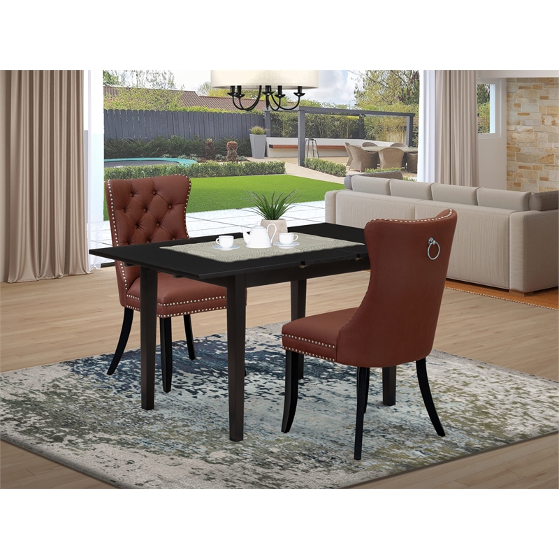 Pemberly Row 3-Piece Dining Set in Black Finish with Burgundy Upholstery