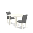 Pemberly Row 3-Piece Dining Table Set Linen White with Platinum Gray