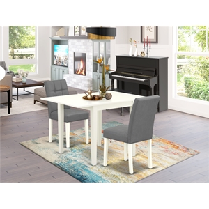 Pemberly Row 3-Piece Dining Table Set Linen White with Platinum Gray