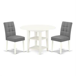 Pemberly Row Round Dining Table Set with Drop-Leaf Linen White/Platinum Gray
