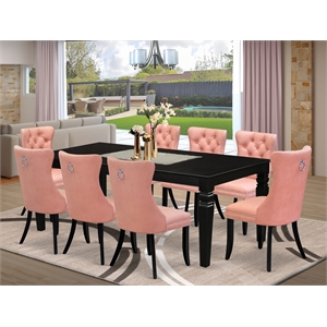 Pemberly Row 9-Piece Dining Table Set with Beige Red Faux Leather Chairs