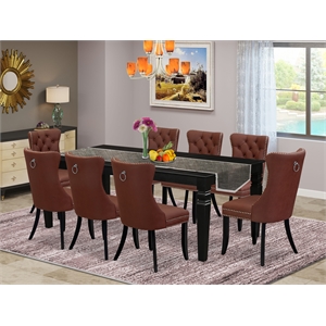 Pemberly Row Contemporary 9-Piece Dining Set with Burgundy Faux Leather