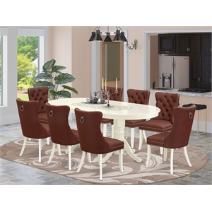 Pemberly Row 9-Piece Dining Set with Oval Table in White/Burgundy