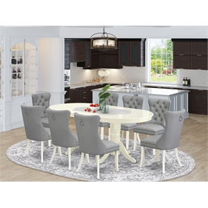 Pemberly Row 9-Piece Oval Dining Table Set in White/Gray Upholstery