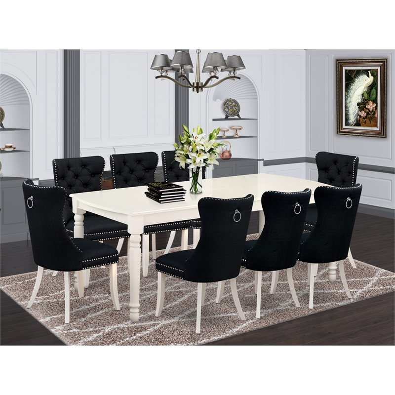 Pemberly Row 9-Piece Rectangular Dining Table Set in White/Black