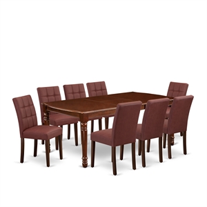 Pemberly Row 9-Piece Dining Set with Butterfly Leaf in Mahogany & Burgundy